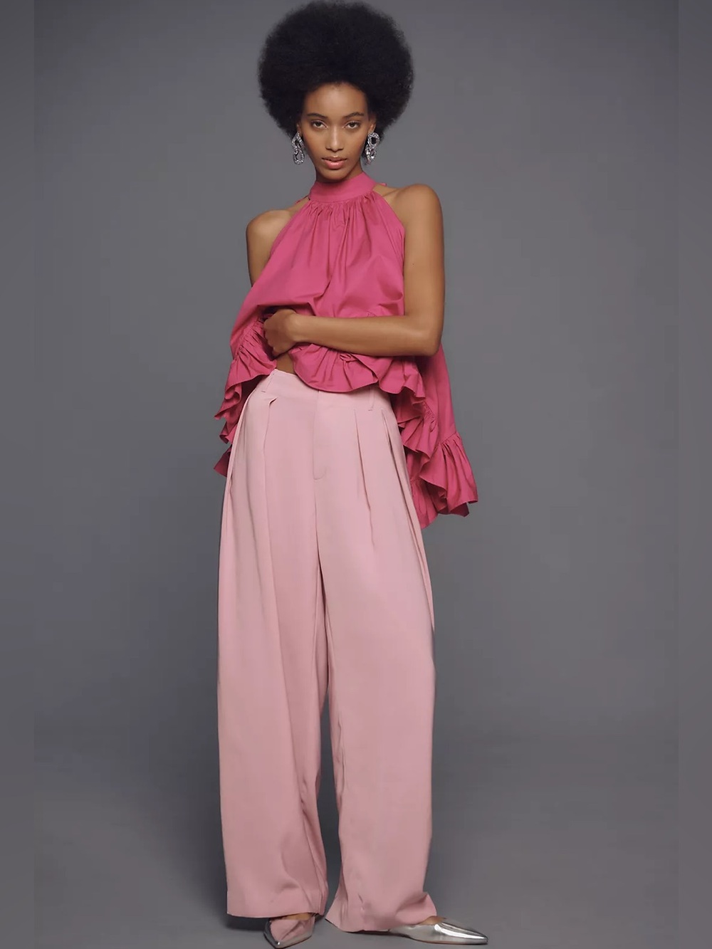 Maeve Tapered Puddle Trousers Light Pink